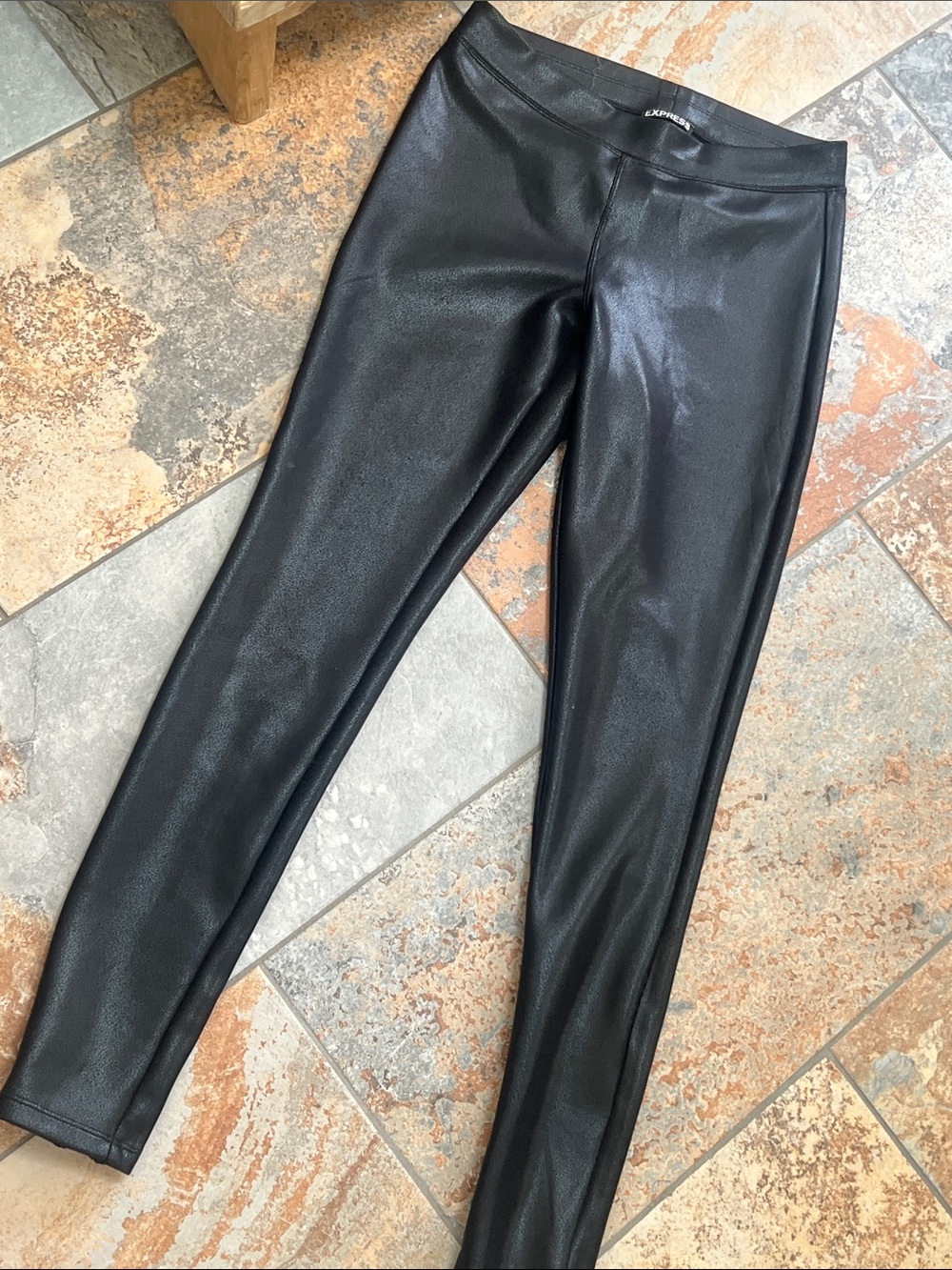 Express Black Faux Leather Jeggings — Sleek back zipper